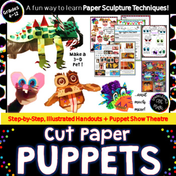 Preview of  Paper Sculpture Hand Puppets! 3-D Folded Paper Craft Activity  Art Grades 4-7