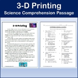 3-D Printing Science Comprehension Passage & Activity - Editable