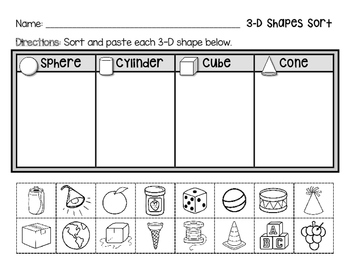 Preview of 3D Shapes Sort - Worksheets and EASEL Activities