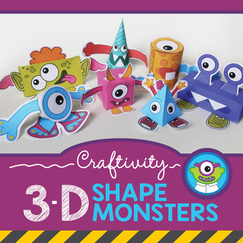 Preview of 3-D Shapes Activity with Monsters (Geometry Math Craft for Elementary)