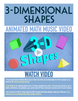 Preview of 3-D Shapes | FREE Printable Poster, Worksheet & Fun Video | 1st-3rd Grade