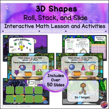 Preview of 3-D Shapes: Roll, Stack, Slide *INTERACTIVE PowerPoint Math Lessons* DIGITAL*