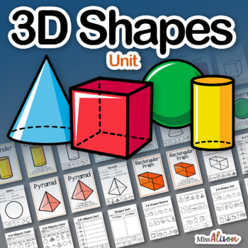 Preview of KIndergarten Math: 3-D Shapes Unit and Worksheets