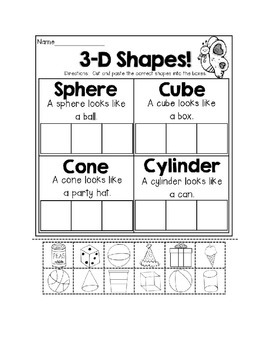 Preview of 3-D and 2-D shape cut, sort, and paste center activity