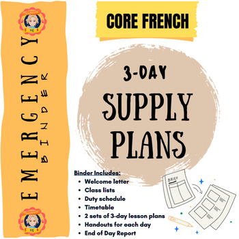 Preview of 3-Day Emergency Supply Plans Core French