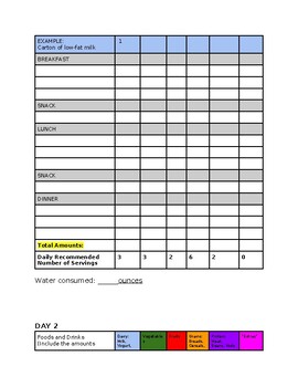 Preview of 3-Day Food Log