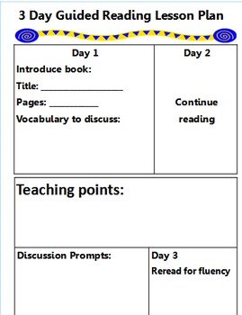Preview of 3 Day Guided Reading Plan