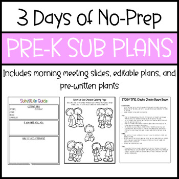 Preview of 3 Days of No-Prep Sub Plans for Pre-k | EDITABLE