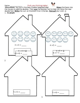 Preview of 3 Differentiated Levels Near Doubles Math Activity Sheets