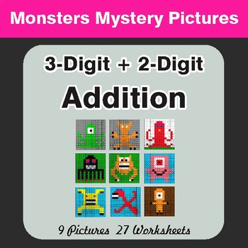 3-Digit + 2-Digit Addition - Color-By-Number Math Mystery Pictures