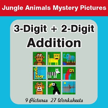 3-Digit + 2-Digit Addition - Color-By-Number Math Mystery Pictures