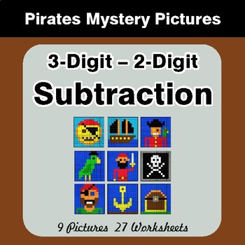 3-Digit - 2-Digit Subtraction - Color-By-Number Math Mystery Pictures