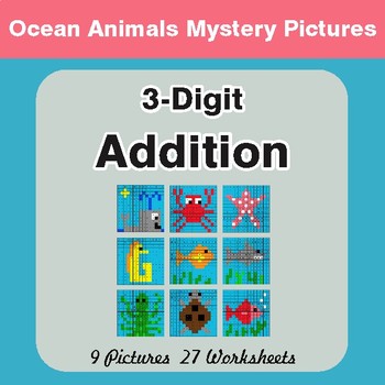 3-Digit Addition - Color-By-Number Math Mystery Pictures