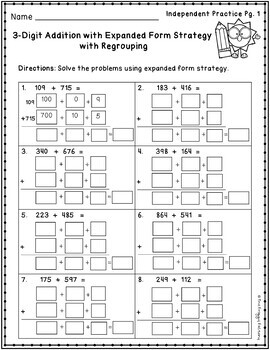 3 digit addition expanded form addition strategies worksheets tpt