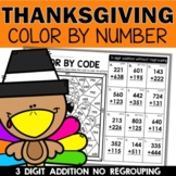 3 Digit Addition No Regrouping Color by Number for Thanksgiving