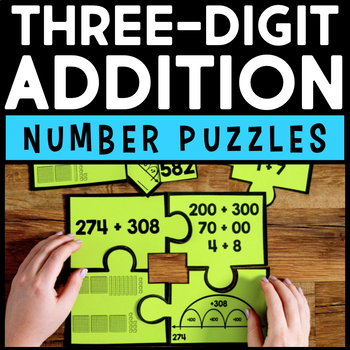 Preview of 3-Digit Addition Number Puzzles - Three-Digit Math Centers Regrouping Model