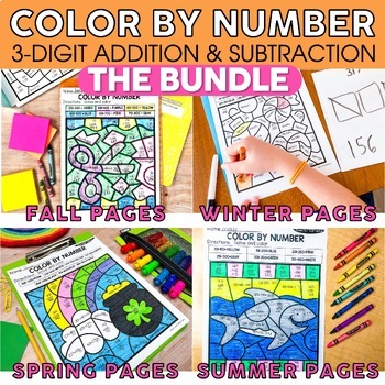 Preview of Color by Number Code - 3 Digit Addition and Subtraction with Regrouping - Math