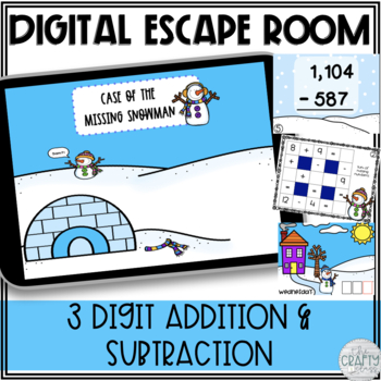 Preview of 3 Digit Addition Subtraction Digital Escape Room | Winter Math Activity