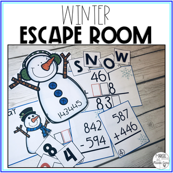 Preview of 3 Digit Addition Subtraction Escape Room | Winter Math Activity