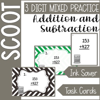 Preview of 3 Digit Addition & Subtraction Scoot Task Cards With & W/O Composing/Decomposing