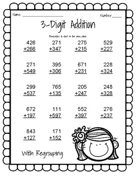 3 digit addition with regrouping practice page by sweet