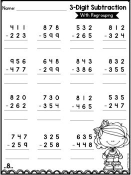 3 Digit Addition and Subtraction WITH Regrouping Worksheets Distance