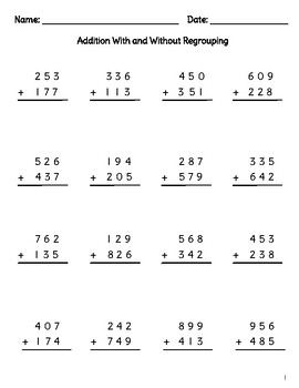 3 Digit Addition With and Without Regrouping by Liz Hilleshiem | TPT