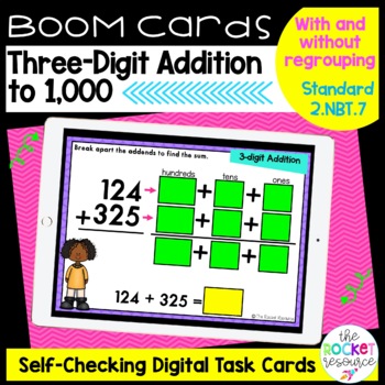 Preview of 3-Digit Addition With and Without Regrouping BOOM™ Cards 2.NBT.7