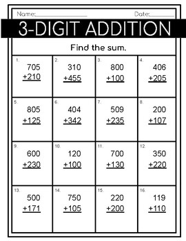 Preview of 3-Digit Addition Worksheet