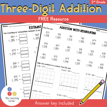 Preview of 3-Digit Addition Worksheet | Break Apart Strategy | Regrouping | Free Printable