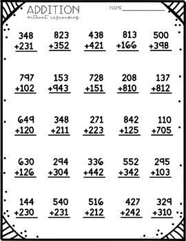 3 digit addition worksheets with and without regrouping tpt