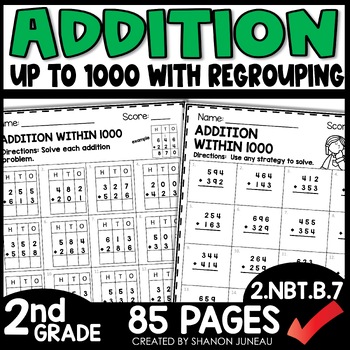 Preview of 3 Digit Addition Worksheets with Regrouping to 1000 Place Value Disks Vertical