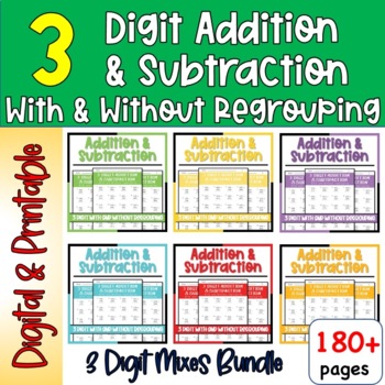 Preview of 3 Digit Addition and Subtraction Basic Math Facts Math Fact Fluency Timed Test