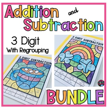 Preview of 3 Digit Addition and Subtraction Color by Number  BUNDLE    Coloring Worksheet