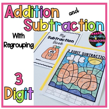 Preview of 3 Digit Addition and Subtraction Color by Number   Fall Coloring Pages