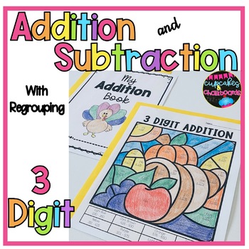 Preview of 3 Digit Addition and Subtraction Color by Number   Fall Coloring Pages