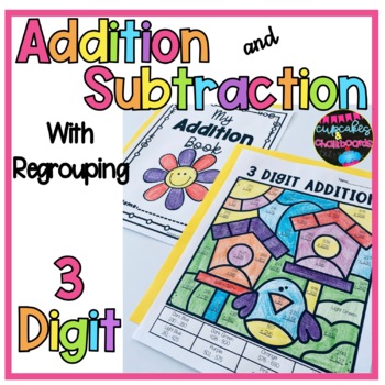 Preview of 3 Digit Addition and Subtraction Color by Number Worksheets Spring Coloring Page