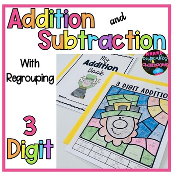 Preview of 3 Digit Addition and Subtraction Color by Number   Spring Coloring Pages