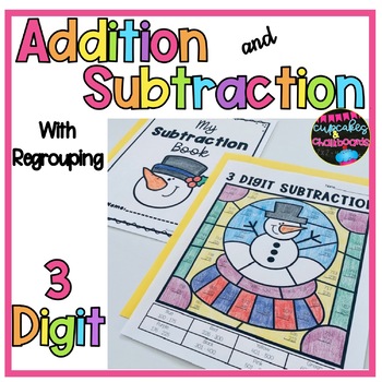 Preview of 3 Digit Addition and Subtraction Color by Number   Winter Coloring Pages