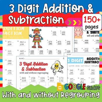 Preview of 3 Digit Addition and Subtraction Digital Math Centers & Activities Bundle