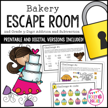 Preview of 3-Digit Addition and Subtraction Escape Room Bakery Theme