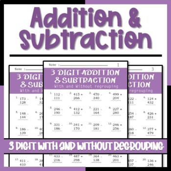 Preview of 3 Digit Addition and Subtraction Math Facts Fluency Timed Tests With Regrouping