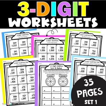 Preview of 3 Digit Addition and Subtraction WITH and WITHOUT Regrouping Worksheets