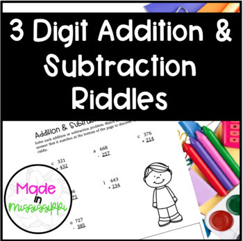 Preview of Math Games | 3 Digit Addition and Subtraction Riddles | Math Centers