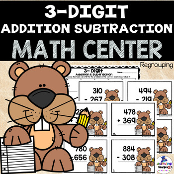 Preview of 3 Digit Addition and Subtraction With Regrouping Task Cards