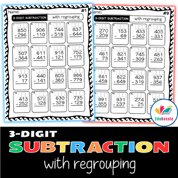 3-Digit Addition & Subtraction With Regrouping Worksheets 2nd/3rd ...