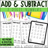 3 Digit Addition and Subtraction Worksheets With and Witho