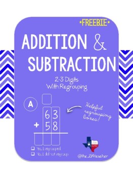 Preview of 3 Digit Addition, Subtraction, and Mixed Practice with Regrouping