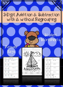 Preview of 3-Digit Addition and Subtraction with and without Regrouping Coloring Pages