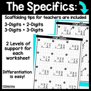 3 digit addition with regrouping on graph paper worksheets tpt